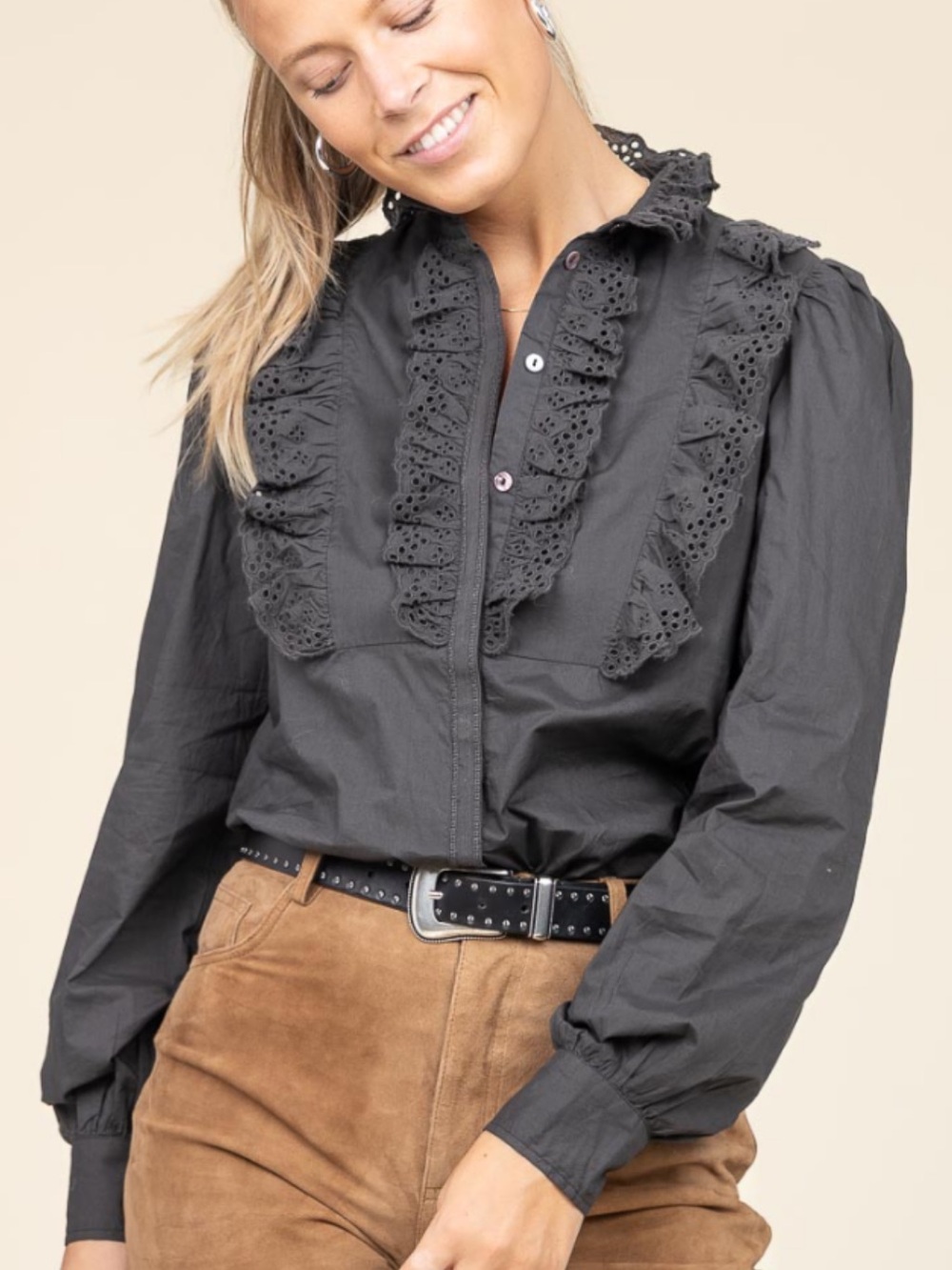 Antik Batik Black Ruffled Eyelet Blouse